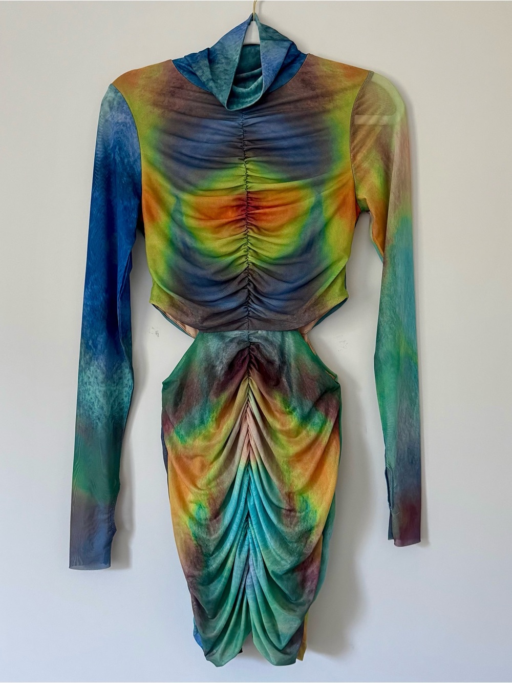 Revolve AFRM Sadie Cut Out Mesh Mini Dress, Radial Multi Watercolor – Size Small